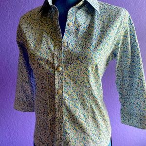 LL Bean Blue/White Collar floral button shirt